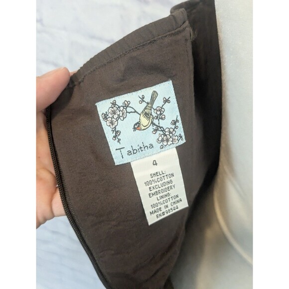 Anthropologie Y2K Brown Contrast Embroidered Trim Eyelet Sleeveless Dress Sz 4 - Picture 7 of 9